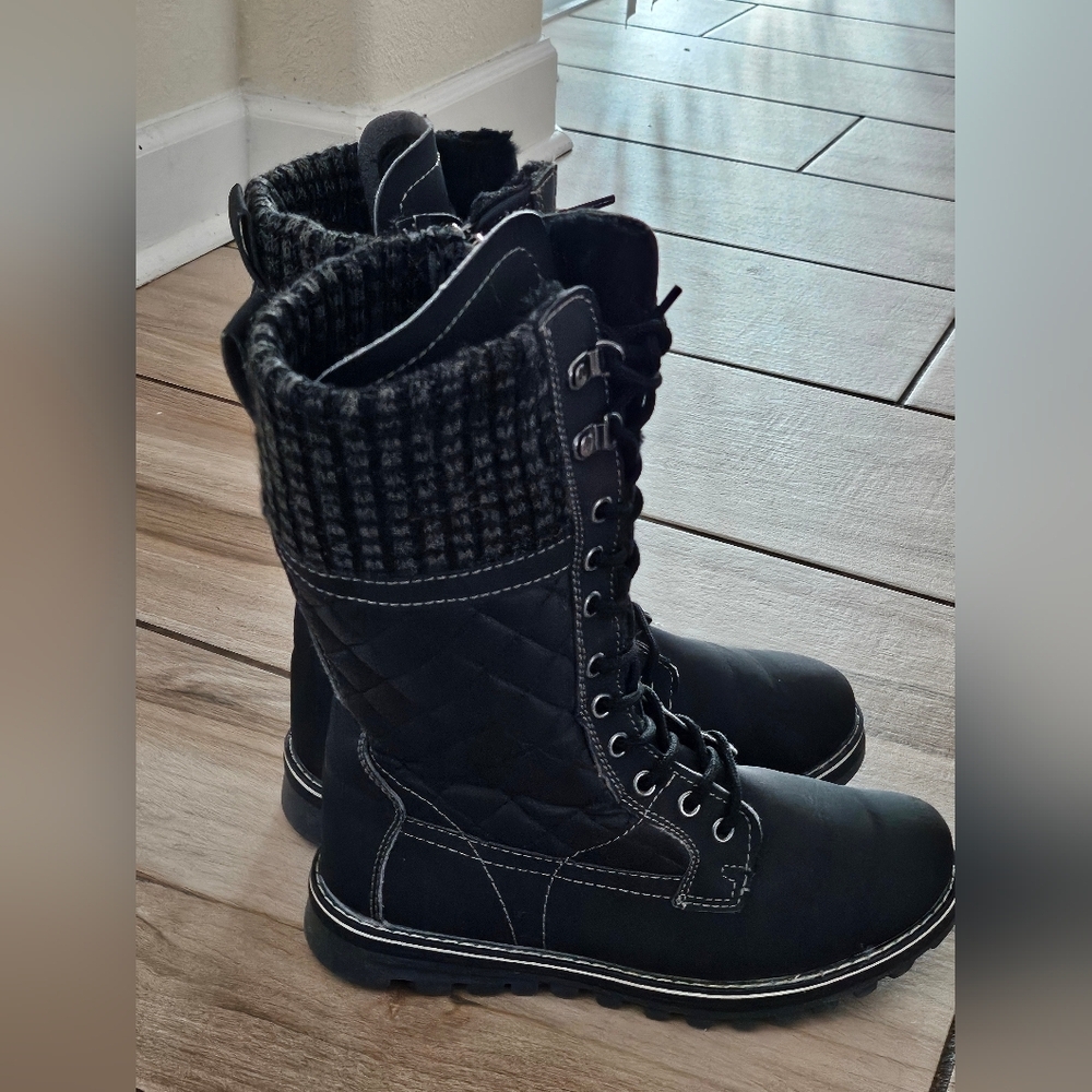 Polar Products Winter Snow Boots Women's Size 7 Black Quilted Lace Up Insulated. - Picture 4 of 11